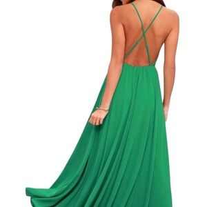 LULUS Chiffon Kelly Green Dress with crossed straps at the back